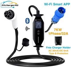 EVcharger4U GBT Portable EV Charger Station 1Phase 32A 7KW 5M/7M Type B Protection for Chinese GB/T Electric Car with Wifi APP