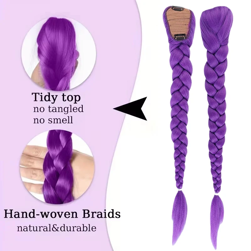 KPop Anime personnage Cosplay perruque violette pour enfants filles Anime Costume coiffure 26 pouces longue queue de cheval perruque avec Clips