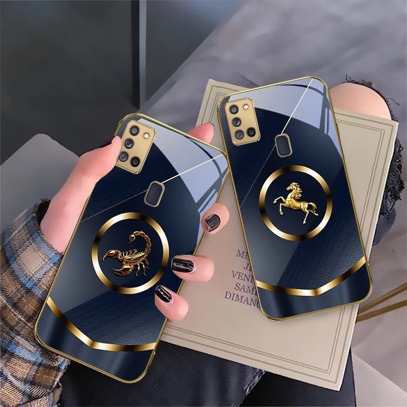 رأس النمر الفاخر لسامسونج A 70 71 72 73 14 15 13 16 25 A26 31 32 33 34 35 50 51 52 53 54 55 56 حافظة هاتف زجاجية ذهبية