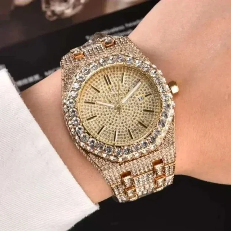 ​​2025 Luxury Unisex Diamond Watch Sapphire Crystal 100M Waterproof Chronograph Stainless Steel Quartz Movement Luminous