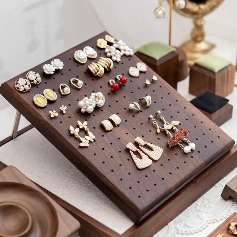 

Walnut Wood Earrings Stand Minimalist Ear Stud Storage Holder Luxury Portable Jewelry Display Shelf Jewellery Organizer Gift