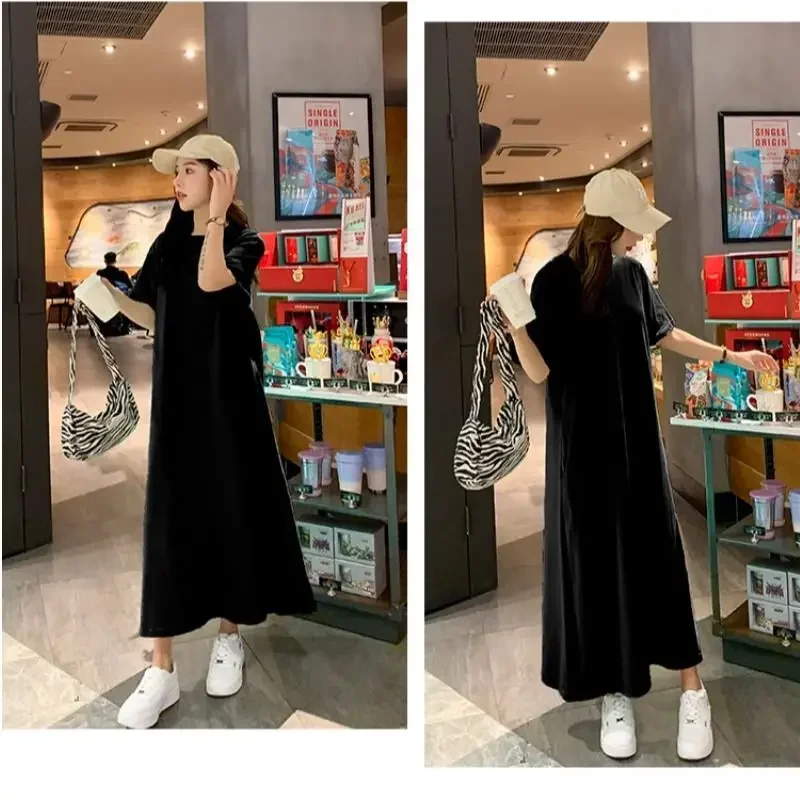 Summer New Simplicity Loose Casual Dresses Round Neck Short Sleeve Plus Size All-match Dress Fashion Trend Women Clothing CY370