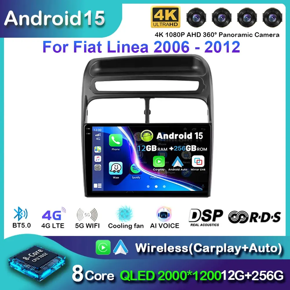

Автомобильный радиоприемник Android 15 для Fiat Linea 2006 2007 2008 2009-2012 Carplay Auto GPS Мультимедийный 2-диночный плеер WIFI + 4G BT Видео Стерео