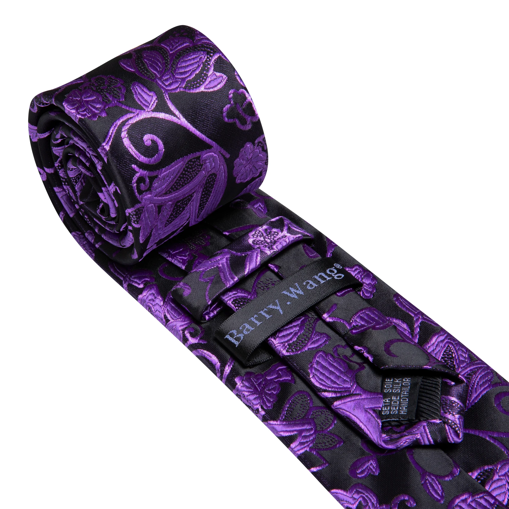 Purple Black Floral Silk Tie For MenWith Pocket Square Cufflink Set New Suit Necktie For Male Formal Designer Party Barry.Wang