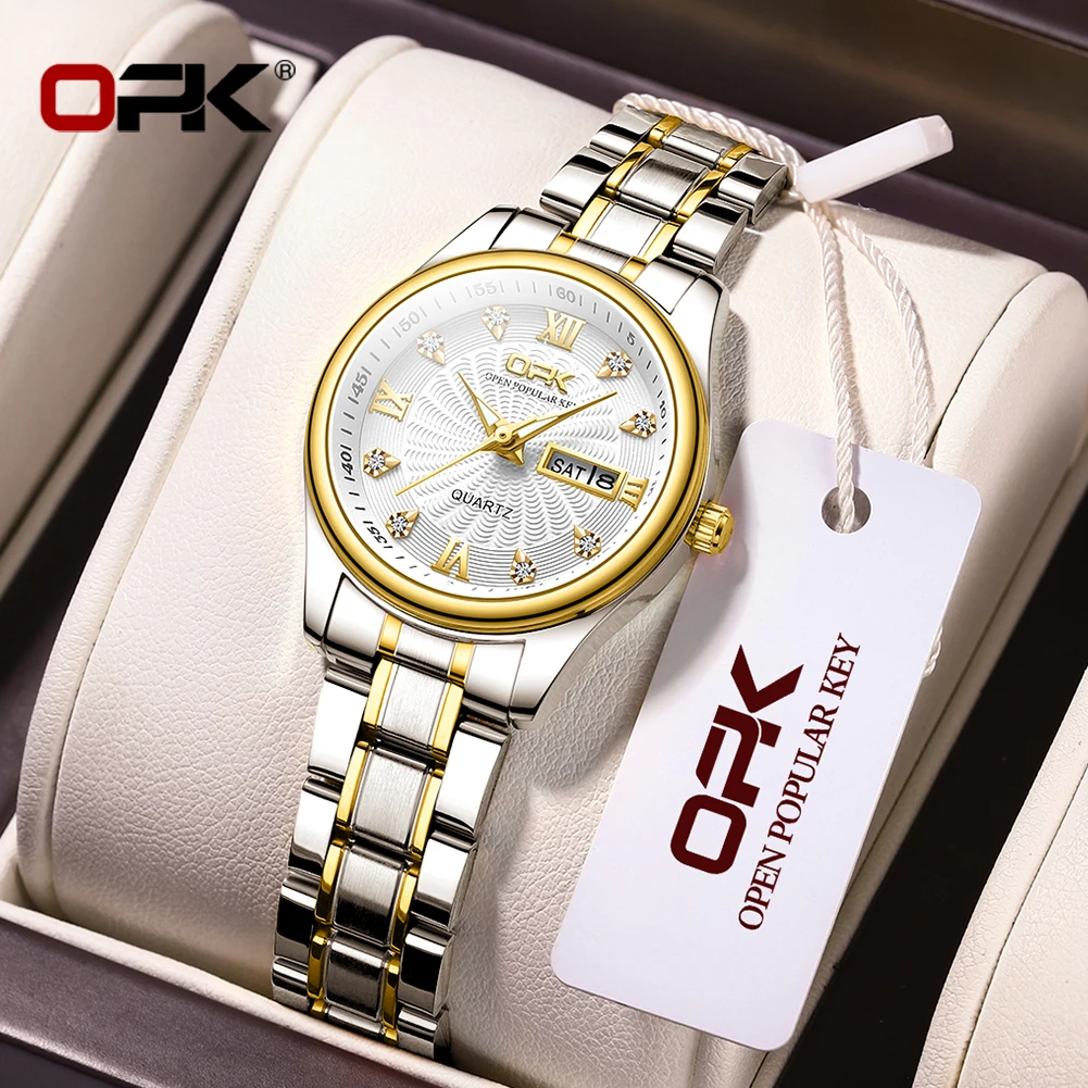 

OPK 8103 Classic Women's Watches Stainless Steel Waterproof Calendar Luminous Ladies Wristwatch Original Quartz Watch for Woman