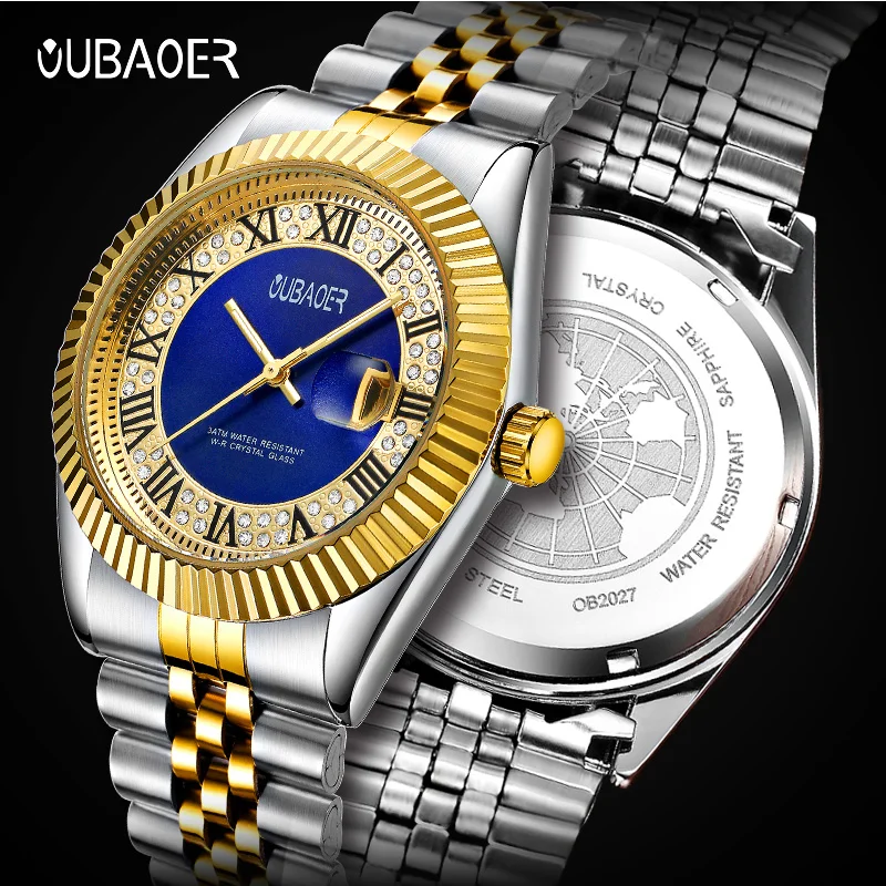 

OUBAOER новая распродажа мужские кварцевые часы мужской ремешок для часов из нержавеющей стали мужские водонепроницаемые классические наручные часы спортивные часы