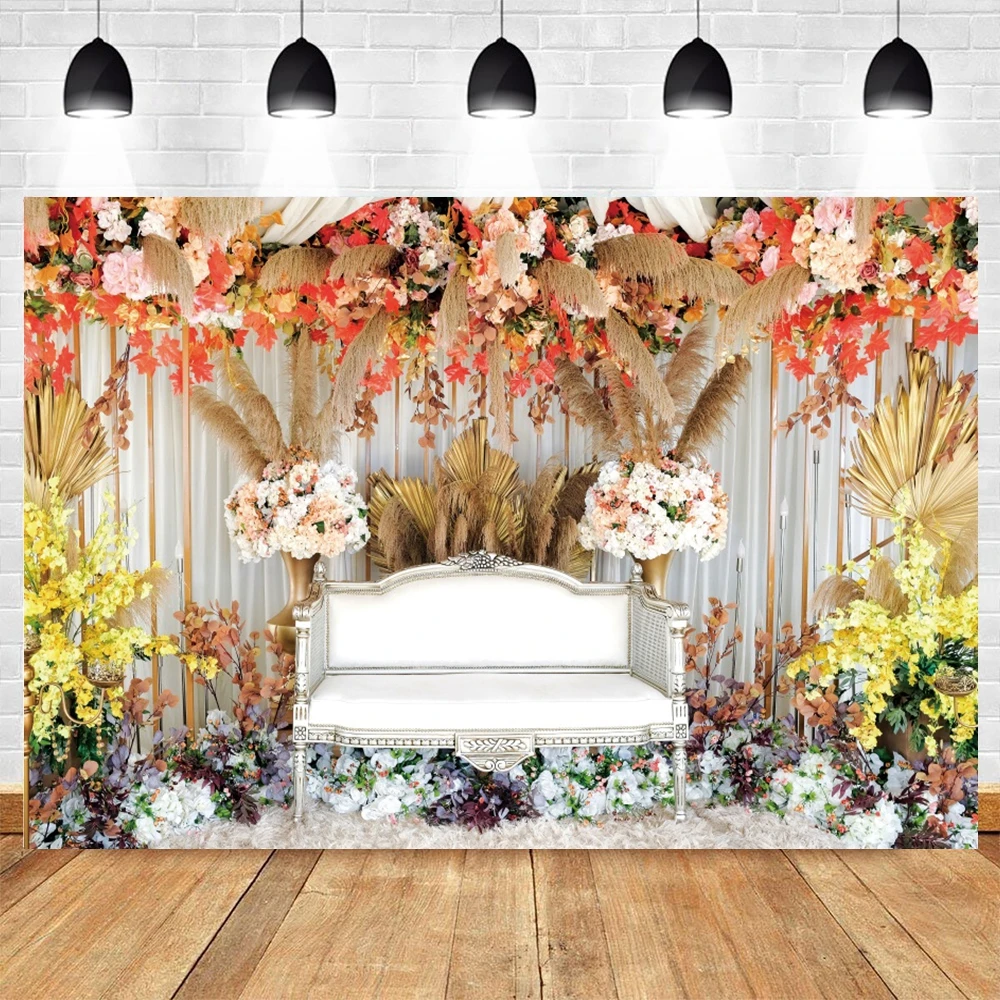 Outdoor Wedding Photography Backdrop Ceremony Flowers Wooden Wall Marriage Bridal Shower Party Photo Backgrounds Studio Props