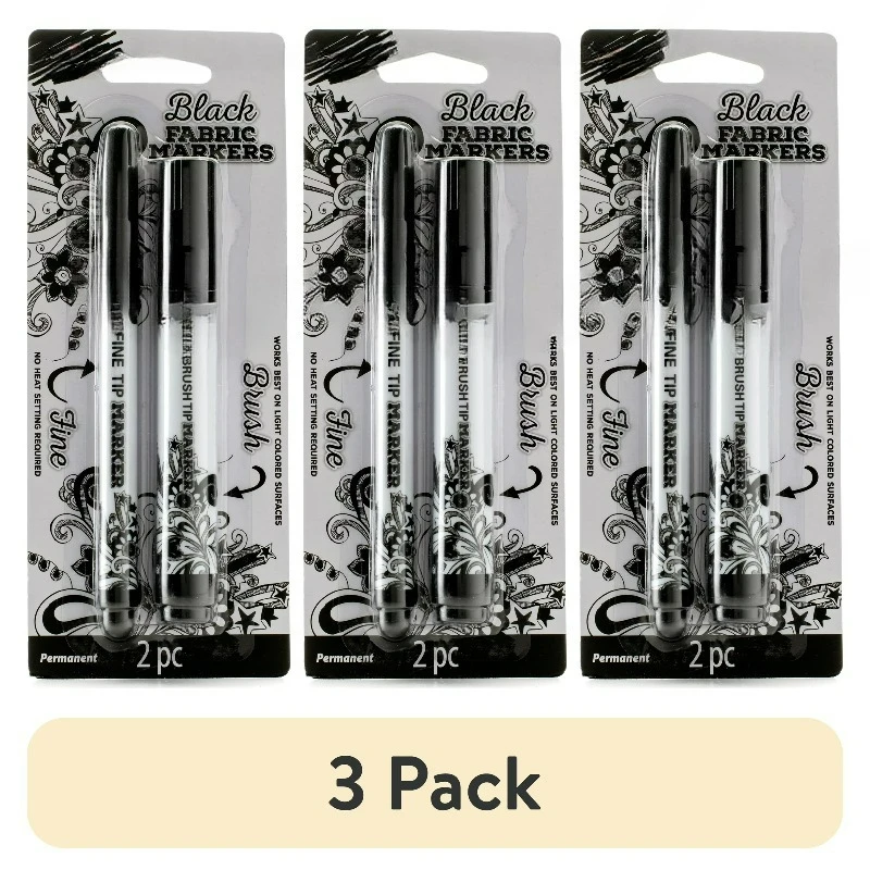 

Маркеры для ткани, 2 шт., черные, с тонким и кистевым наконечниками, перманентные