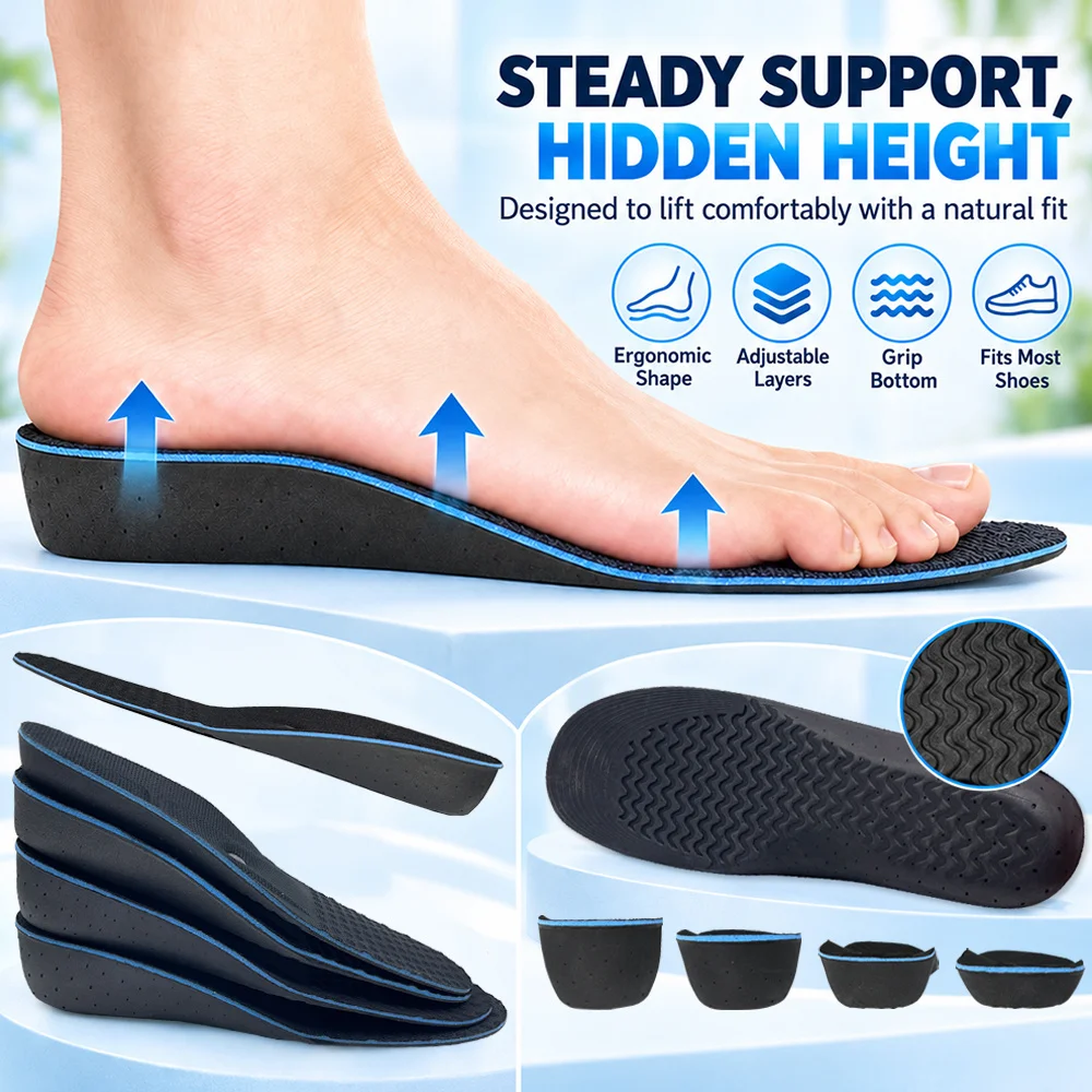 Orthopedic Heightening Insoles Arch Support Shoe Sole Inserts Heel Lift Cushion Impact Reduction Foot Pads Unisex Adults