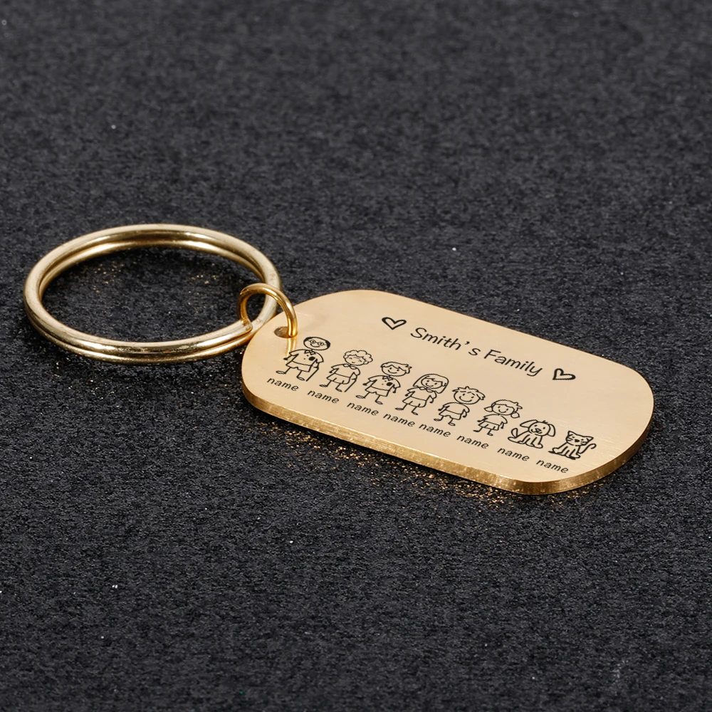 New Love Cute Keychain Engraved Family Name Gifts for Parents Children Present Keyring Bag Charm Families Member Gift Key Chain