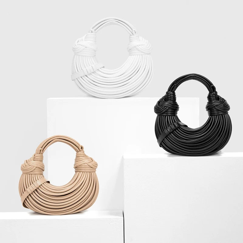 

2024 new bags niche fashion creative personality trend knotted woven noodle bag portable crescent cloud armpit women's bag