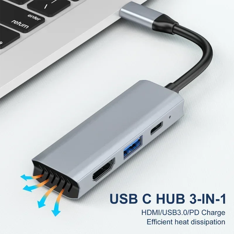 USB HUB 4K HD Adapter TYPE-C naar HD 3-in-1 USB-C naar HD hub 4K laptop uitbreiding voor MaBook Pro Ar M2 M1 met usb3.0 PD