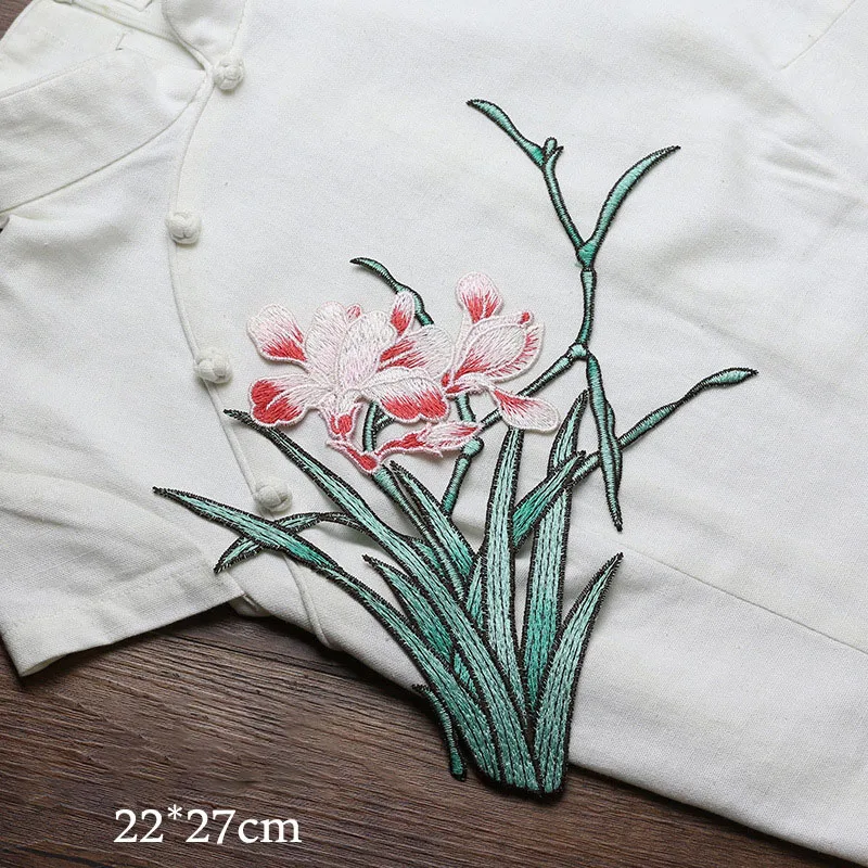 1pc 패션 난초 꽃 패치 DIY Applique 자수 의류에 대한 패치에 바느질 DIY 액세서리