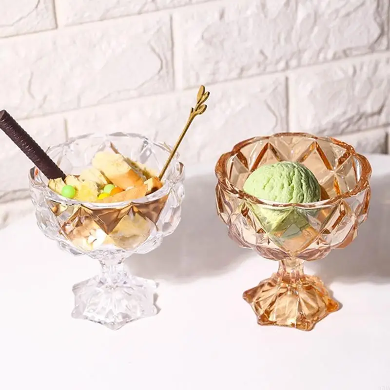 

Elegant High Stem Ice Cream Cup Thickened Shatters Resistant Glass Bowl For Dessert Serving Party Dining Kitchen Use 87HA