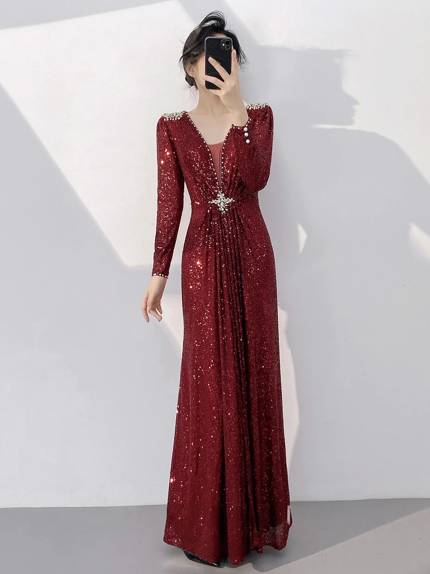 

Красное вечернее платье для помолвки, женское, новинка 2025 года, элитное, роскошное, бальное, красивое, высшего качества, с пайетками, для невесты, для тостов