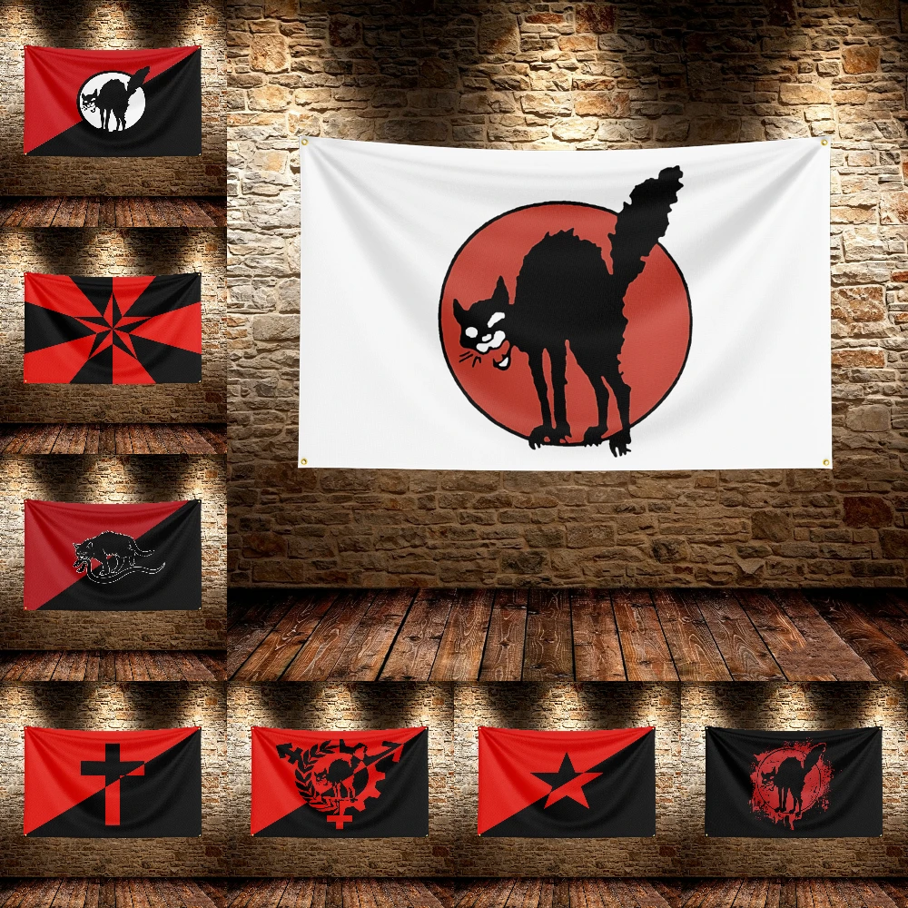 Anarchist Black Cat Custom Flag Polyester Hanging Banner Background Cloth Tapestry Home Outdoor Party Wall Decoration Souvenir G