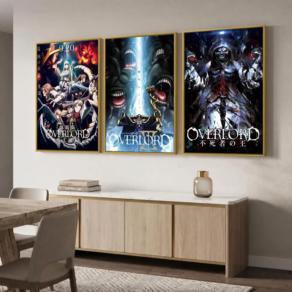 O-Overlord Anime Poster Wall Art Stickers Self Adhesive Print Mural Decals for Bedroom Living Room Apartment Home Decor Gift