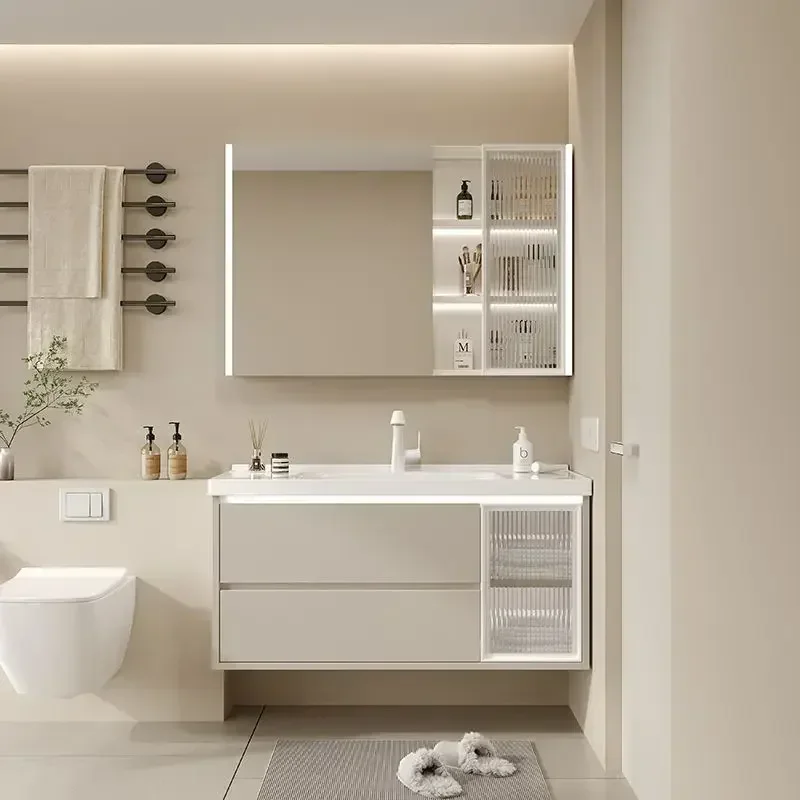 Regale خزانة حمام السيراميك حوض متكامل مرآة ماكياج الذكية جدار خزانة حمام درج أثاث المنزل Gabinete الحديث #2