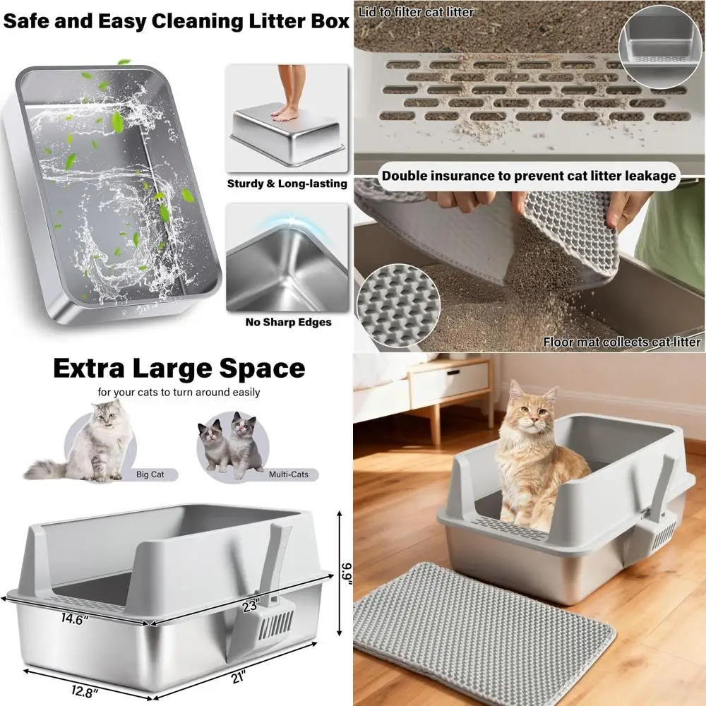 

Большой закрытый лоток для кошек из нержавеющей стали, легко чистится, без запаха, с антипригарным покрытием