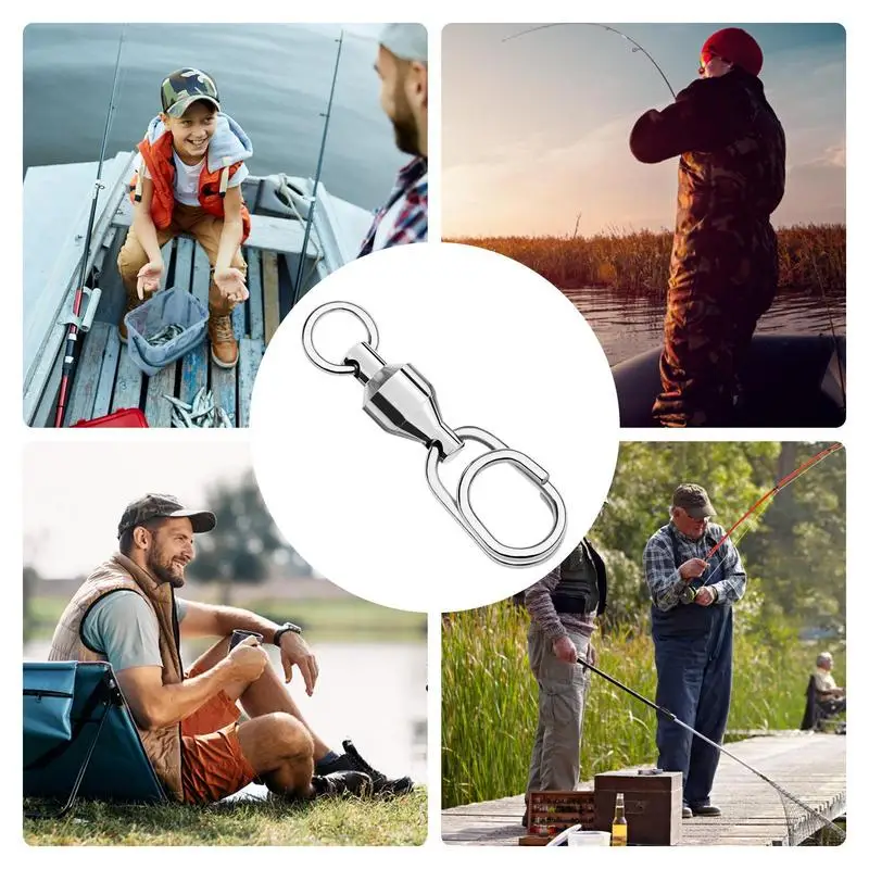 Émerillons de pêche à anneau solide en acier inoxydable, connecteur à roulement à billes, matériel de pêche