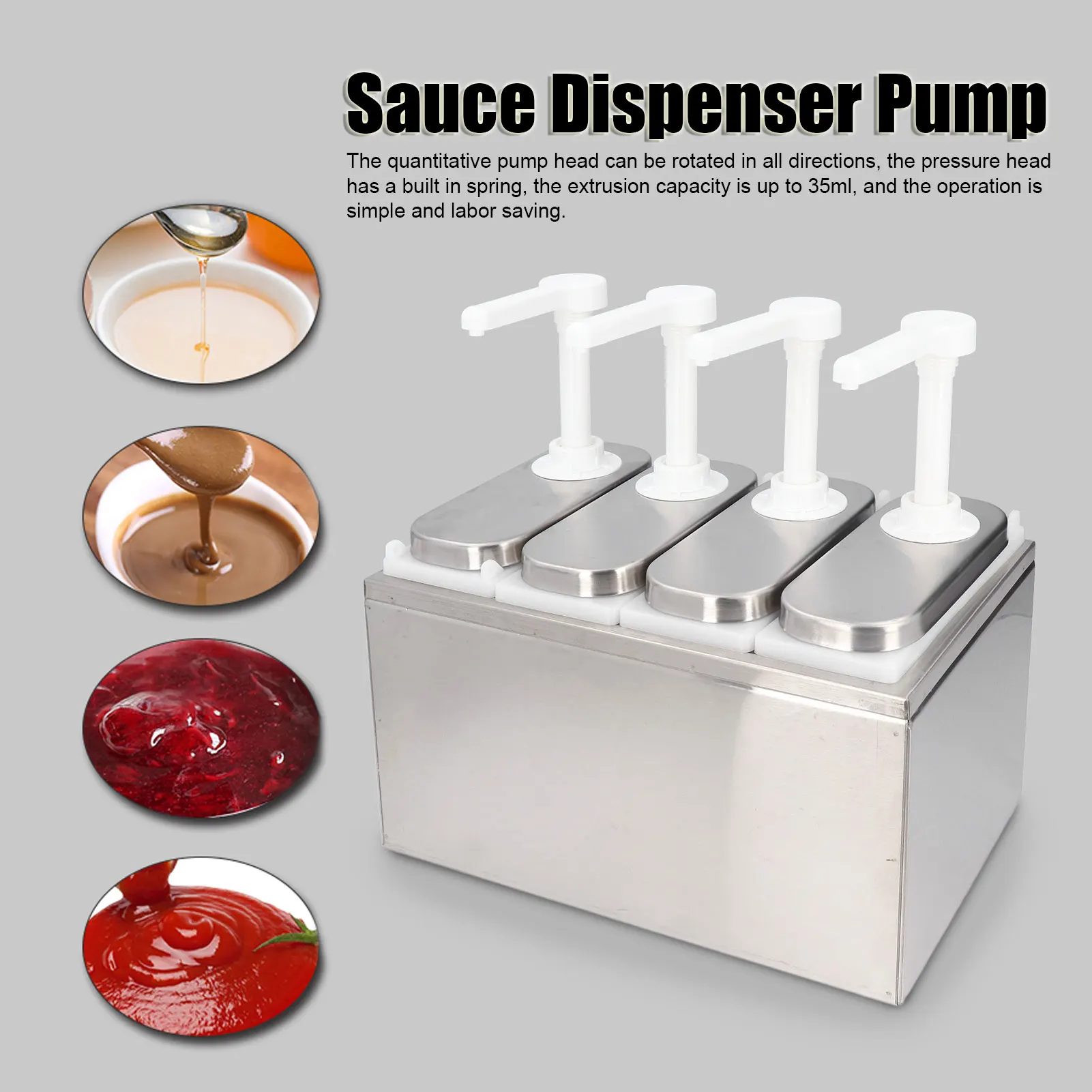 Sauce Dispenser Pump Salad Jam Seasoning Condiment Squeeze Pump Container with Base for Kitchen Restaurant Sauce Pump Container