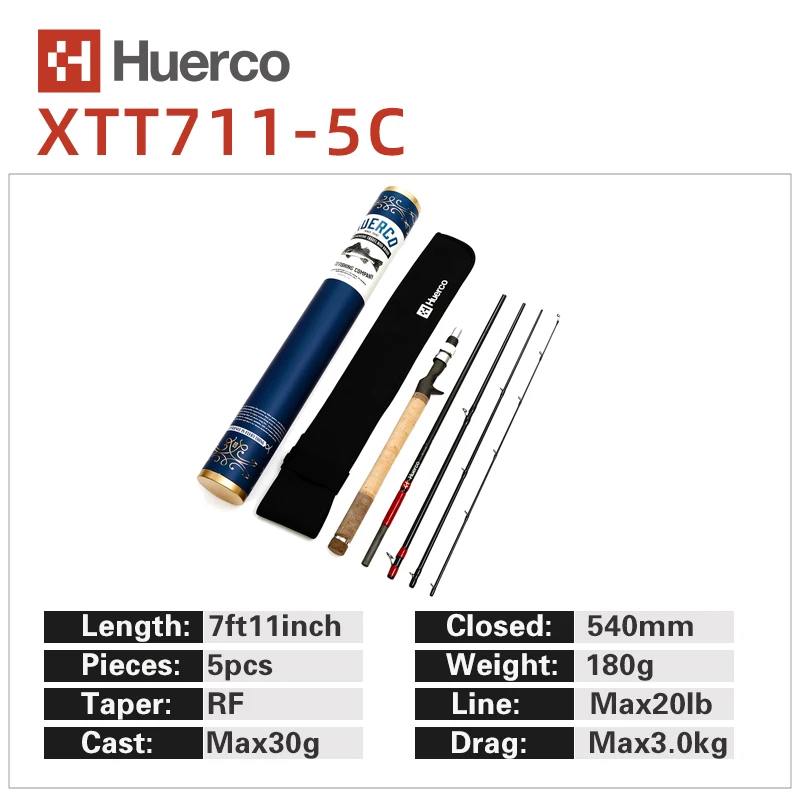 JAPAN HUERCO Fishing Rod 5 SECTIONS Spinning Casting Light 95-180G Glass Material Portable Rod For The Travelling Bass Trout