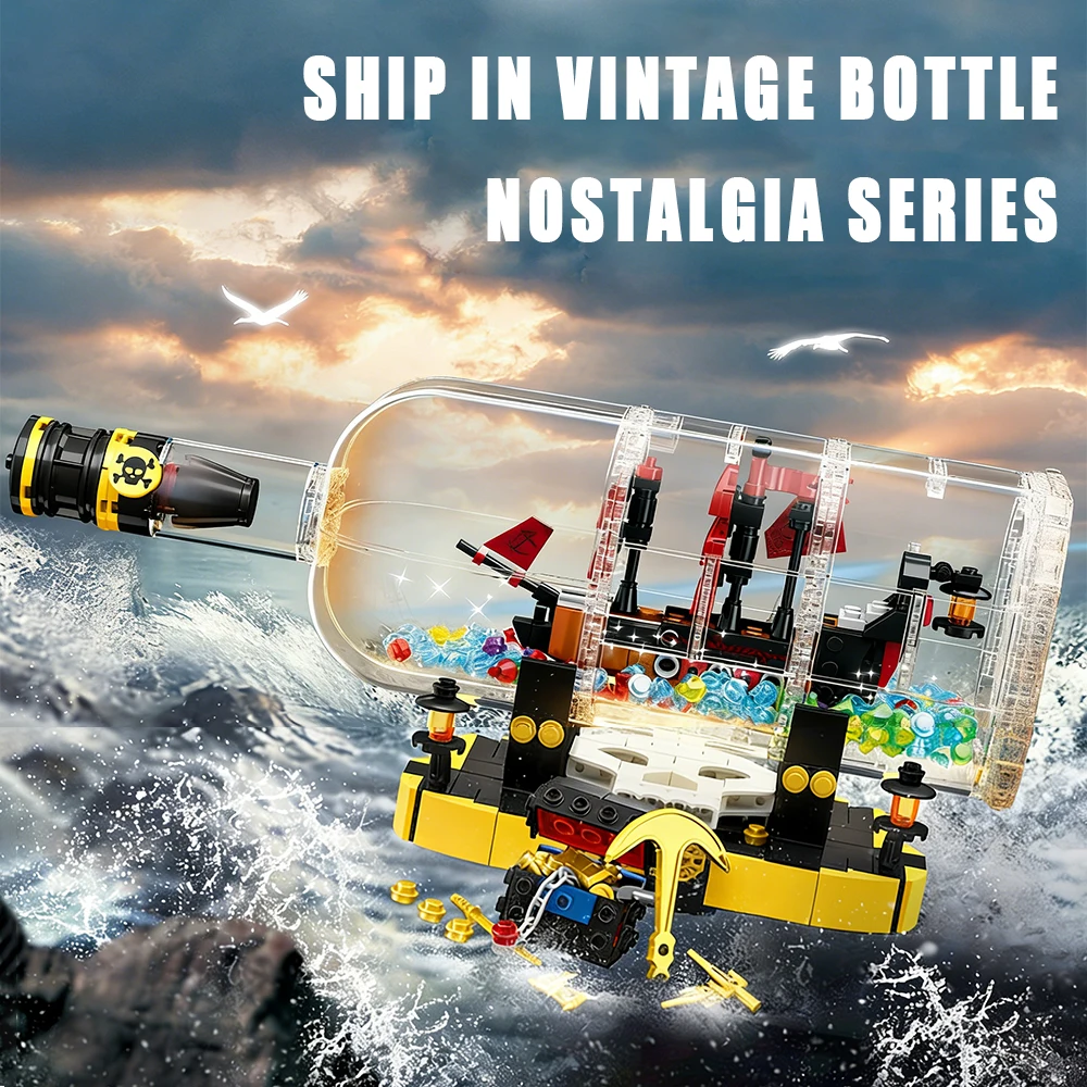 

Trendy Pirate Ship in Bottle Assembly Model Exquisite Corsair Vessel Building Blocks Bricks Craft Stylish Desktop Decor Ornament