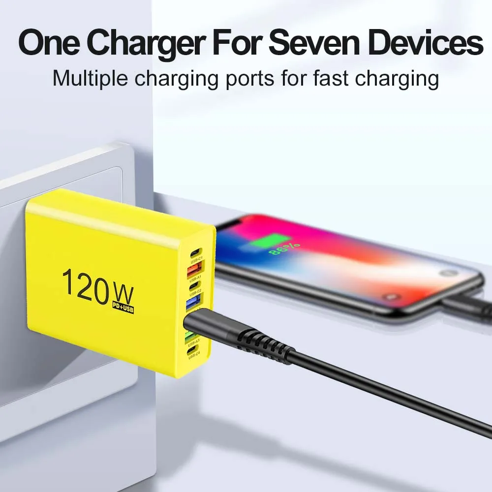 Total 120W USB Type C Fast Charging Mobile Phone Charger 7 Ports EU/US Plug Charger For iPhone Huawei Xiaomi Samsung Wall Charge - náhled 2