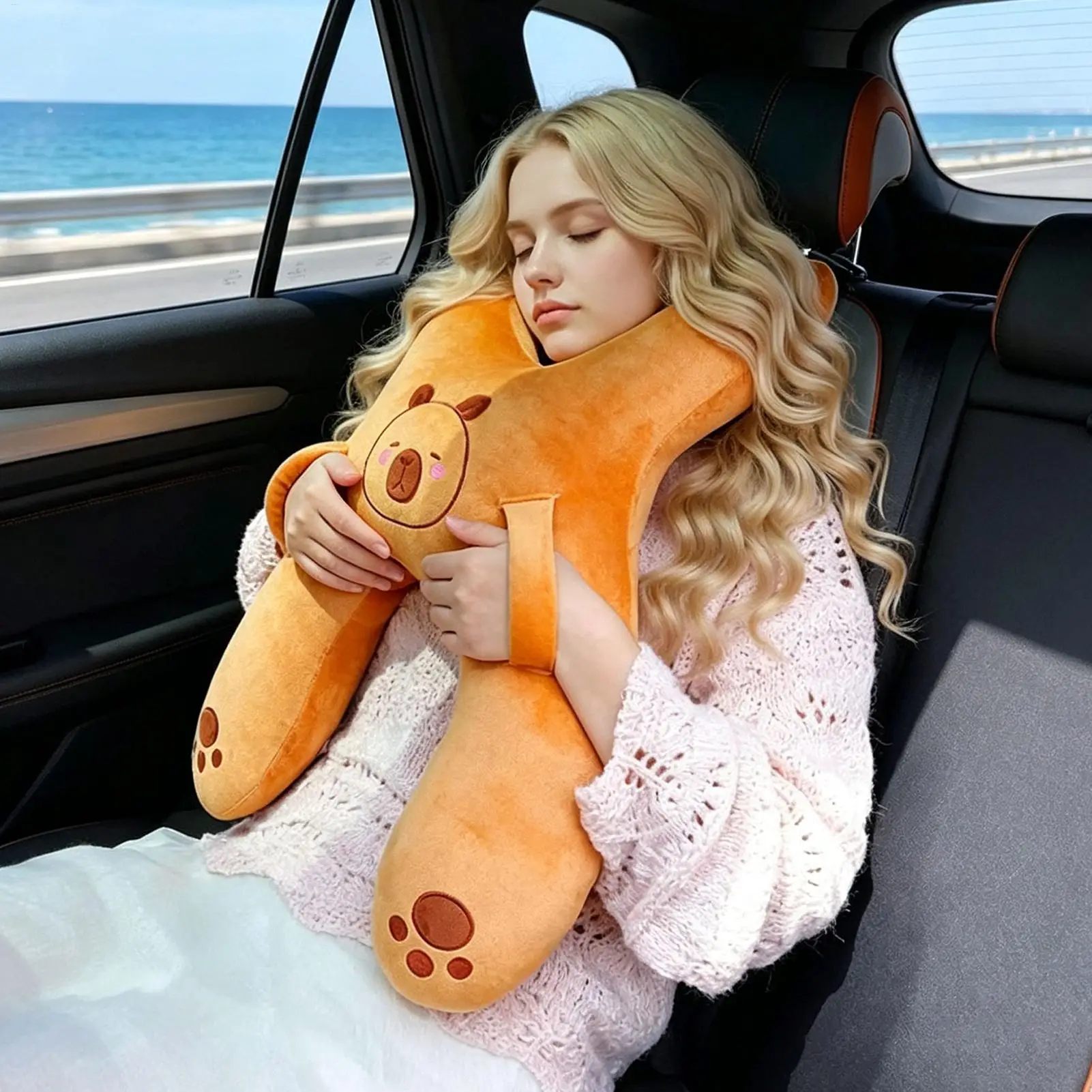 Car Pillow for Kids H-Shaped Adjustable Cartoon Neck Headrest Cushion Kid Car Pillow for Airplanes Plane Trip Passenger Support