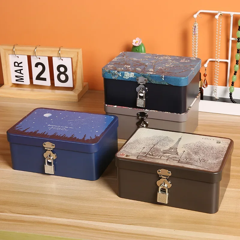 Iron Box Thickened Storage Box with Password Lock Box Jewelry and Hair Accessories Cosmetics Storage and Packaging Iron Box