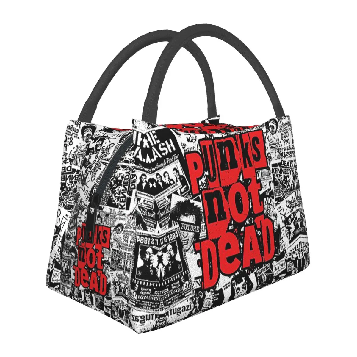 Punk Flyers Collage Punkrock Punks Not Dead Stencil Lunch Bags Bento Box Lunch Tote Picnic Bags Thermal Bag for Woman Office