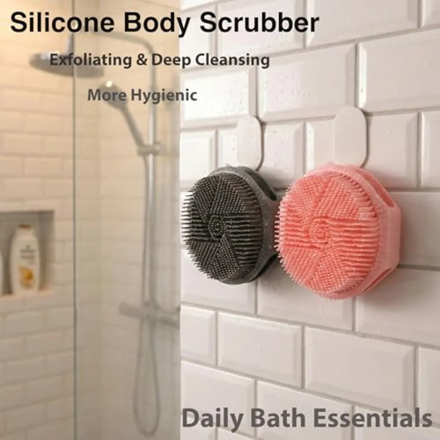 2 Pack Silicone Exfoliating Body Scrubber, Soft Silicone Loofah for Sensitive Skin, 2-in-1 Body Brush and Shower Head Massager,
