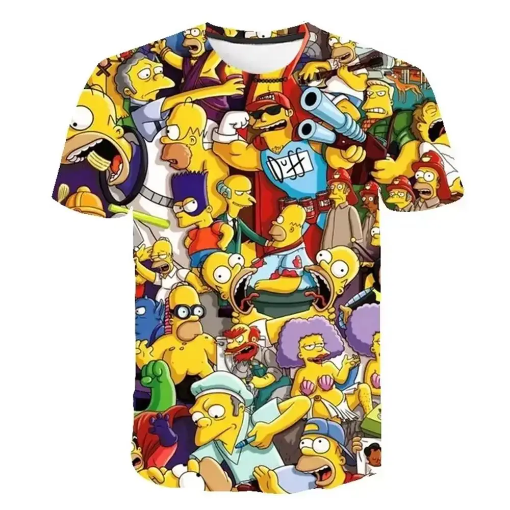 (DOMIO)  Disney Simpsons T-Shirts Cartoon Anime Simpson 3D Print Streetwear Men Tshirt Women Oversized T Shirt Kids Tees Tops