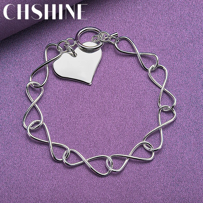 

CHSHINE 925 Sterling Silver Heart Brand Pendant Bracelet For Women 8-Word TO Chain Fashion Charm Jewelry
