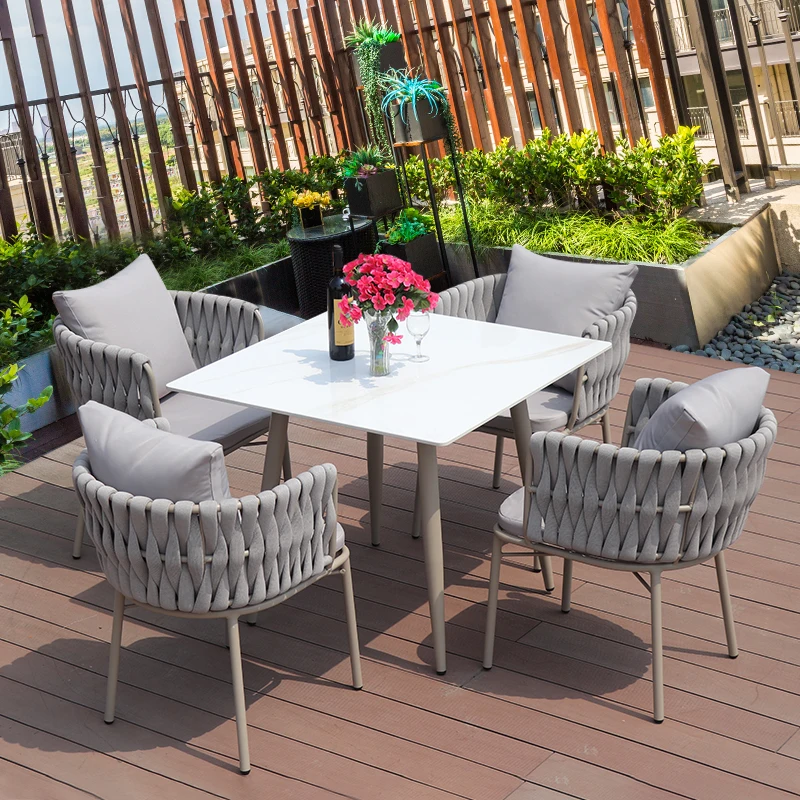 Luxury Balcony Outdoor Tables Rattan Chair Courtyard Nordic Outdoor Tables Lounge Grey Aire Acondicionado Cuarto Home Furniture