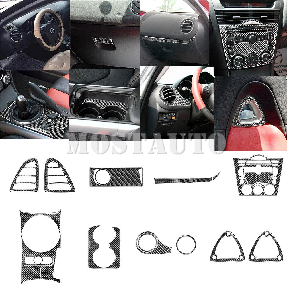 

For Mazda RX-8 Soft Carbon Fiber Interior Accessories Kit Cover Trim 2004-2008 19pcs Interior Whole Kit