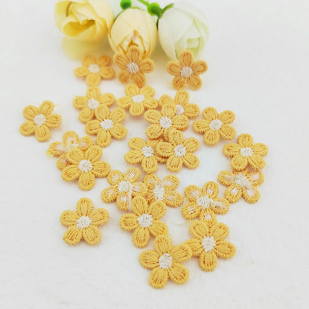 Mini-Häkelapplikationen in Form von fünfblättrigen Blumen, zum Selbermachen von Hüten und Kleidungsstücken, Nähzubehör, zur Dekoration von Kopfbedeckungen, zum Aufkleben, 15 mm, 80 Stück pro Packung. – Detail 4