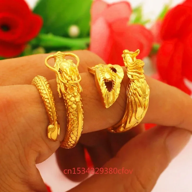 Luxury Imitation Gold Dragon and Phoenix Men's and Women's Wedding Jewelry Vietnam Sand Gold Fashion Copper Plated Ring