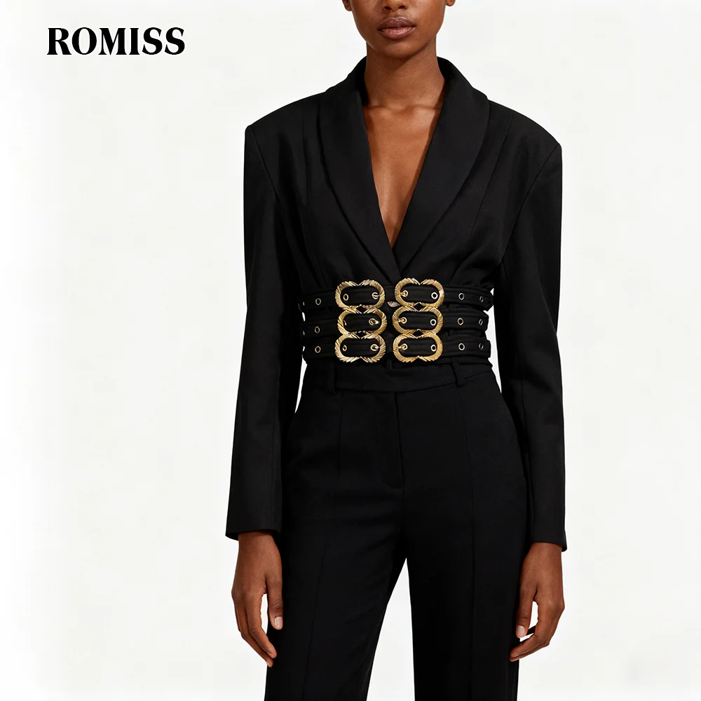 ROMISS الصلبة تقسم الزنانير شيك سترة الإناث التلبيب كم طويل التخسيس ضوء ناضجة المرأة السترات الخريف موضة جديدة