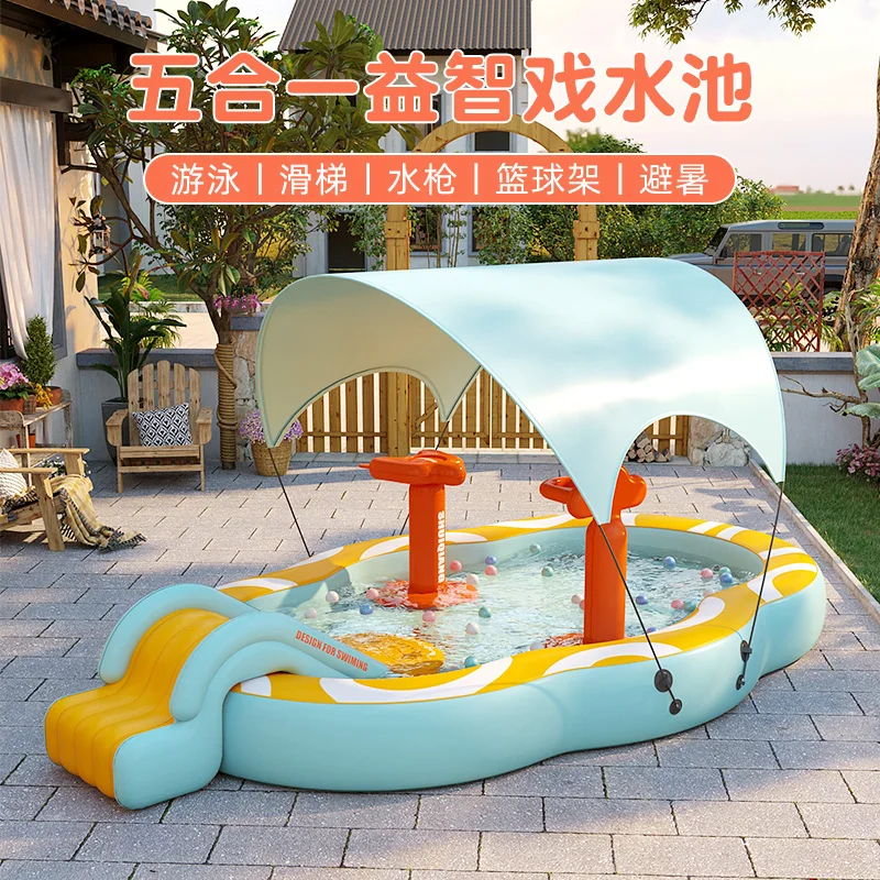 

Inflatable Castle Water Park Kids Pool Home Folding Slide Large