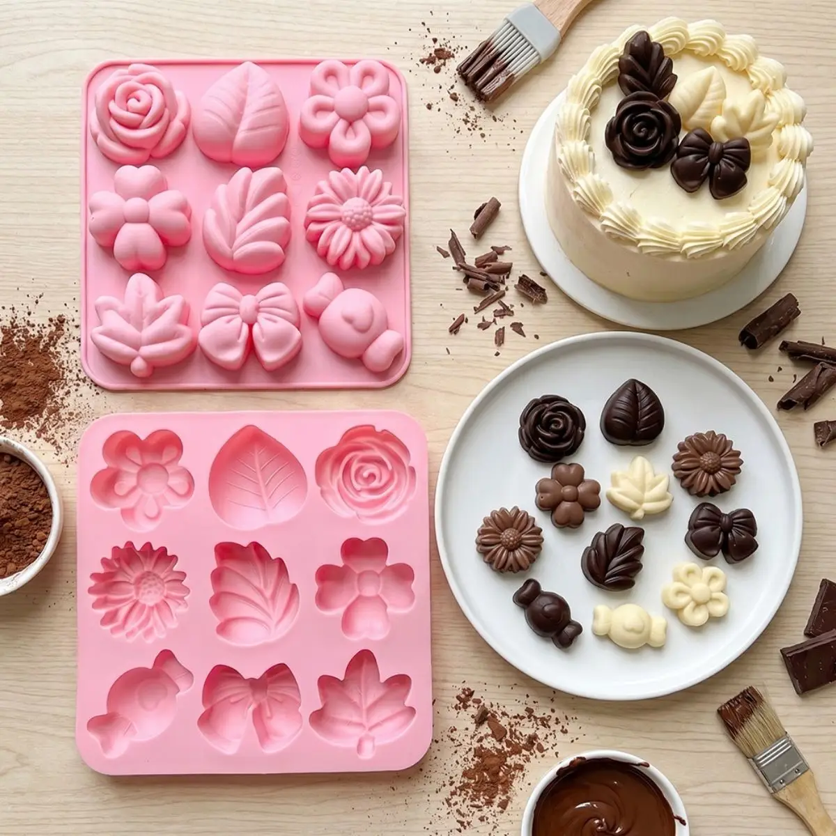 Flower Shape Floral Silicone Candy Molds Chocolate Moulds 9 Cavity Ice Pudding Mold