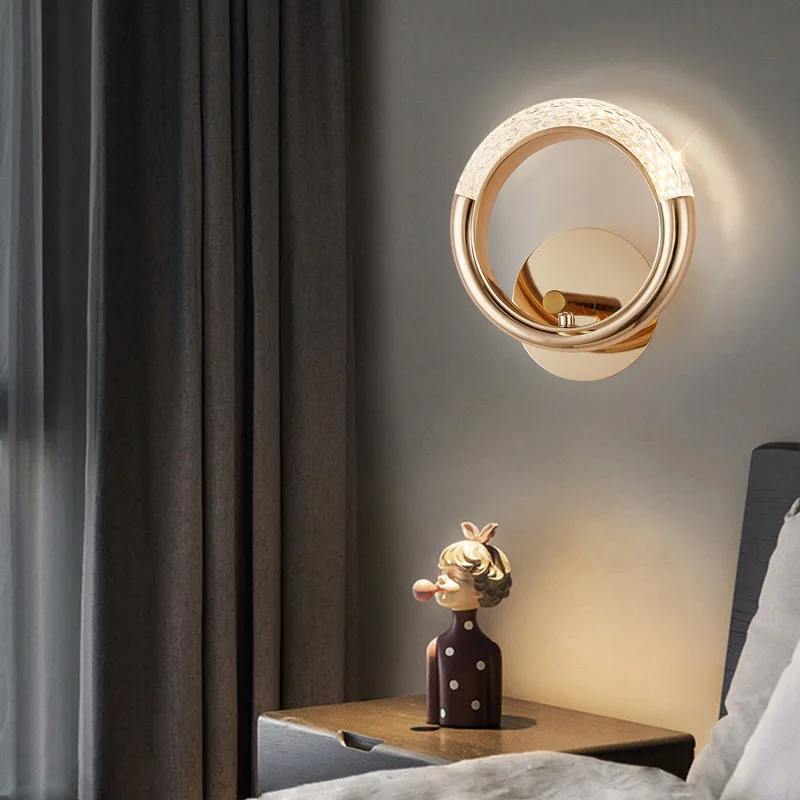 

Modern LED Wall Light Gold Bedroom Bedside Sconce Ring Luxury Living Room Background Restaurant Entrance Hall Round Decor Lamp