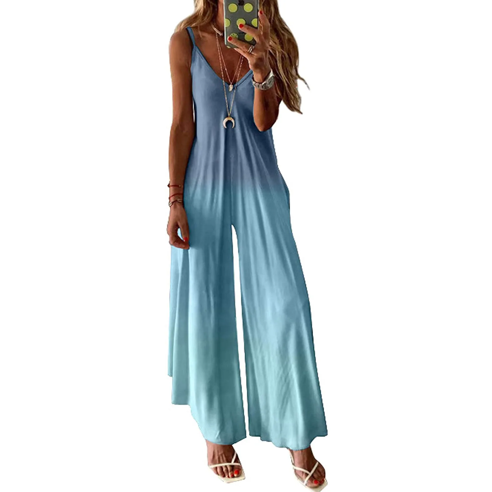 

Women's Sleeveless Jumpsuit V-Neck Design Billowy Pants Stylish Choice for Everyday Wear Relaxed Gatherings