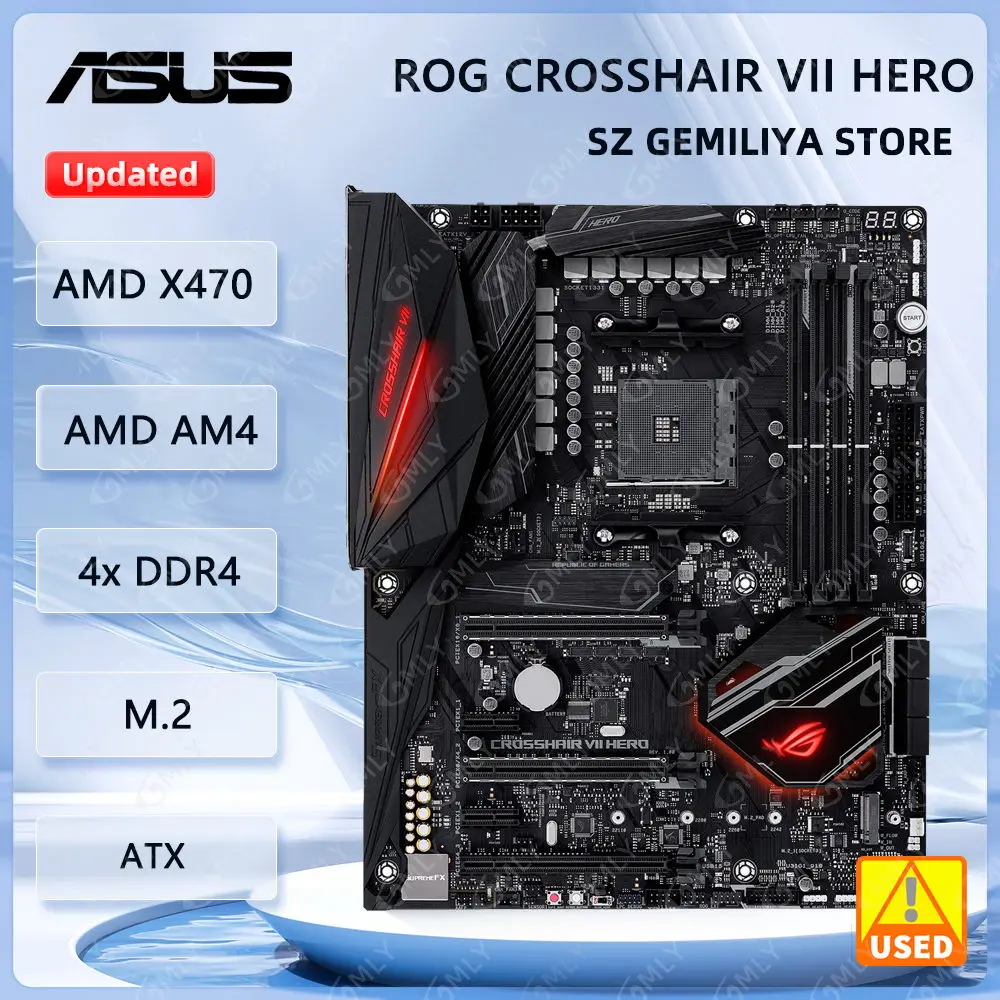اللوحة الأم ASUS ROG CROSSHAIR VII HERO AMD X470 AMD AM4 تدعم 9700 5600X 5700X 5800X3D 2700X cpu DDR4 M.2 المستخدمة