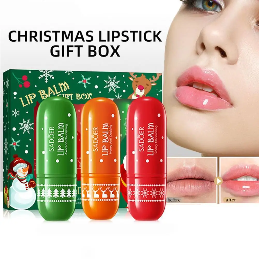 

Christmas Lip Balm Moisturizing Lipstick Base Moisturizer Makeup Natural Plant Anti-Cracking Lip Skin Care Lip Balm Set Gift Box