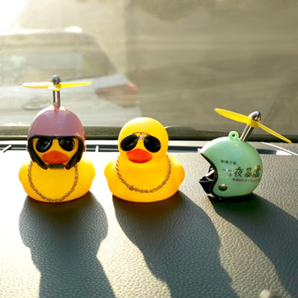 Car Ornaments Car Cute Little Yellow Duck With Helmet Propeller Wind-breaking Wave-breaking Duck Auto Internal Decoration Decor