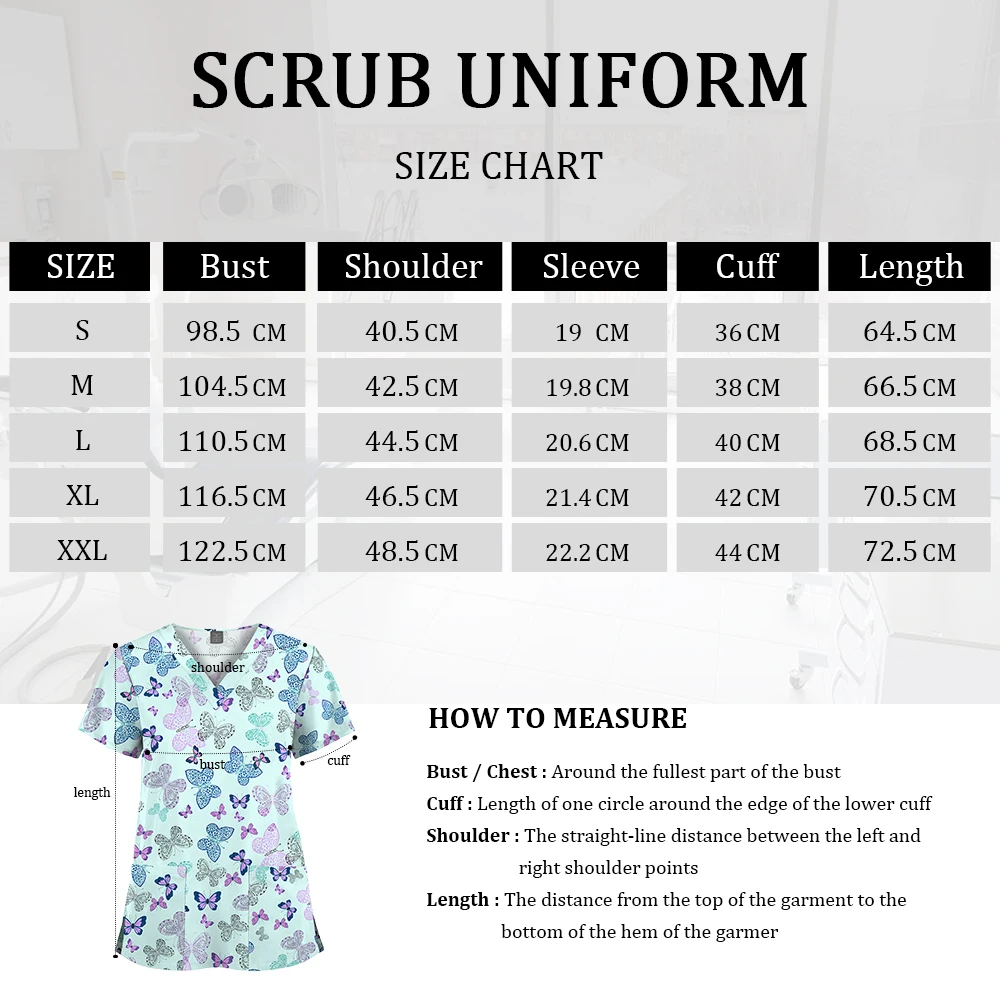 Wholesale Polyester Spandex Uniforms Beautiful Hospital Scrubs Tops Women Nurse Printed Scrub Top Healthcare Nursing Scrub Shirt