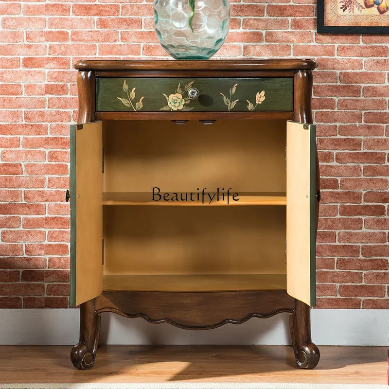 D33American retro painted side cabinet European living room bedroom against the wall Small cabinet length 67 width 33.5 height 7