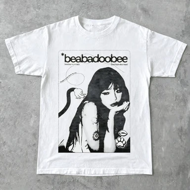 2026 Comic Portrait Poster Unisex T‑Shirt Front Black White Cartoon Figure Graphic Cotton Short Sleeve Indie Music Street Tops