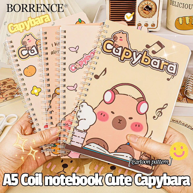 Random 1 Piece A5 Coil Notebook Cute Capybara Mini Portable Journal Books Daily Notes Paper Stationery Office School Supplies